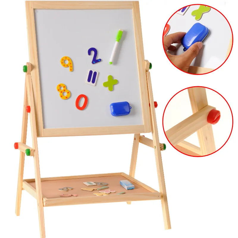 Dubbelzijdige Houten Kinderkunst-Ezel – Whiteboard & Krijtbord voor Creatief Spel