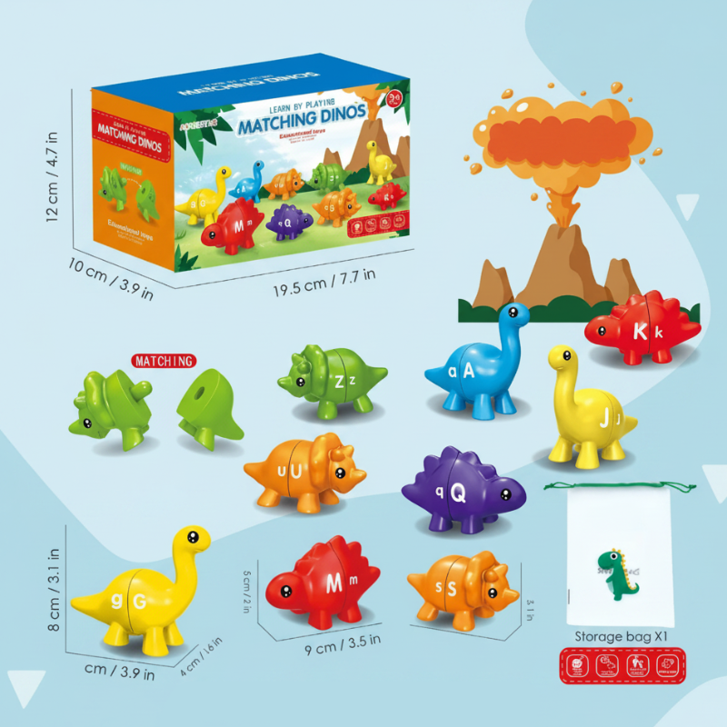 Dinosaurus Tel- & Sorteerset – Educatief Speelgoed met Letters, Cijfers & Vormen