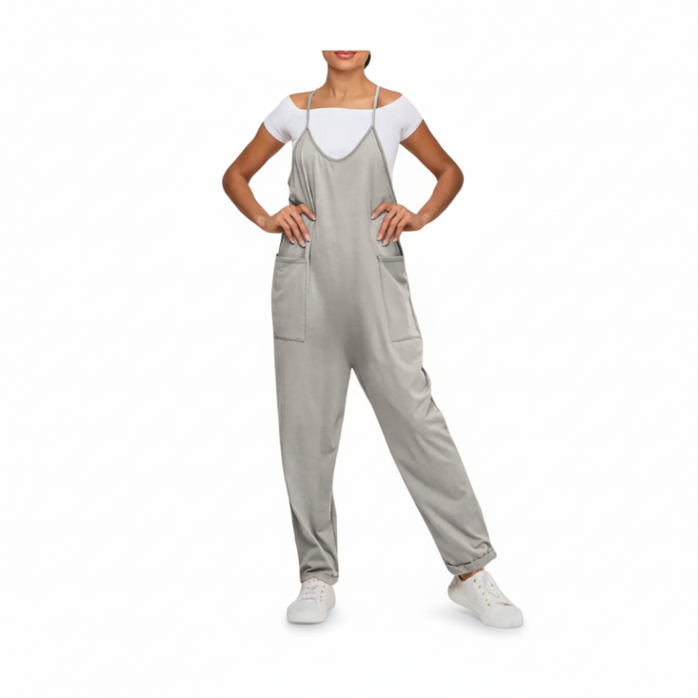 Zwangerschapsjumpsuit met grote zakken – loose fit, rekbare katoenmix | positiekleding