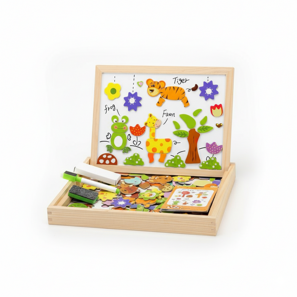 Tekentafel 2-in-1 whiteboard en krijtbord – magnetisch, beukenhout, accessoires | kindertekenbord