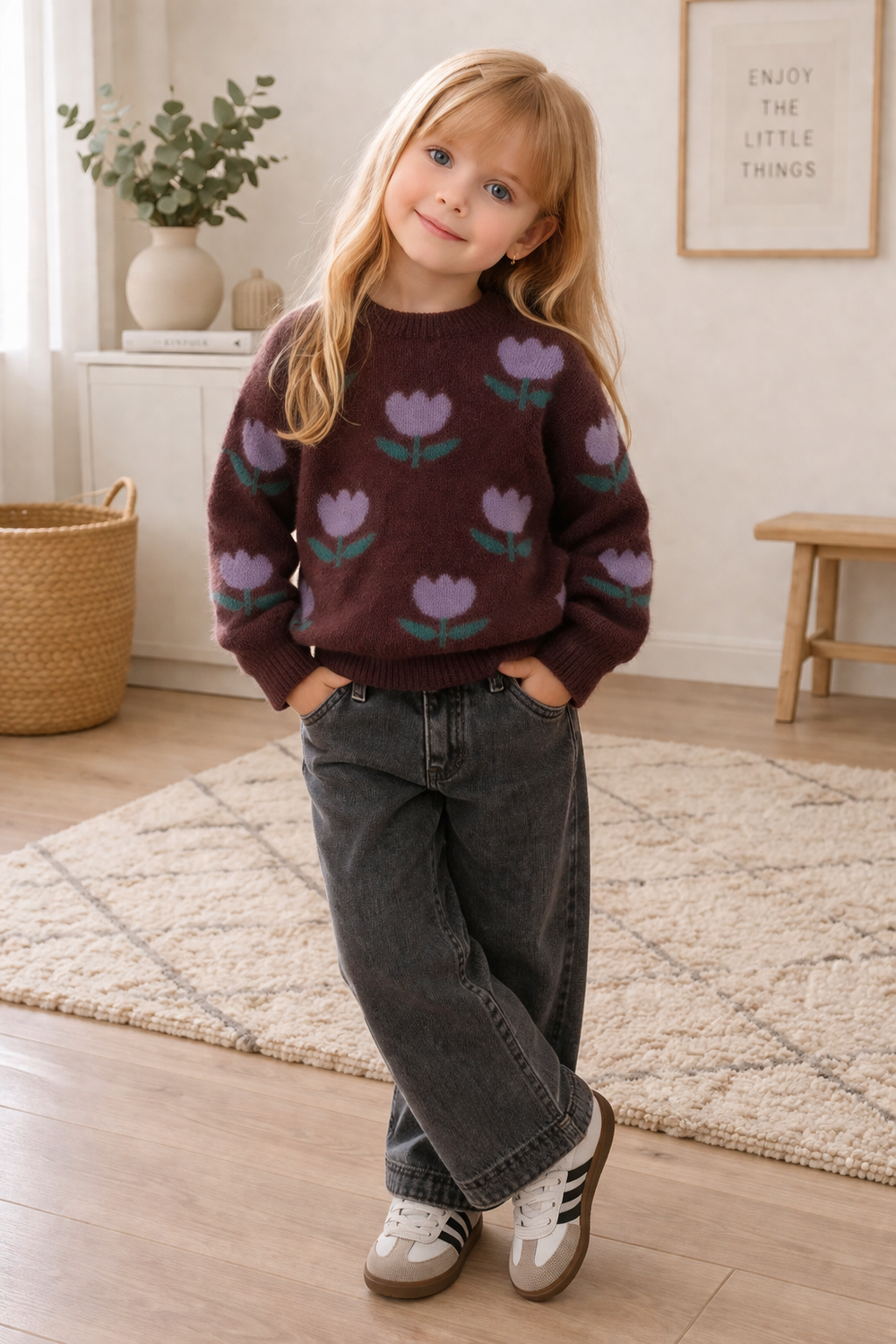 Kinder trui tulpen print – meisjes trui katoen 0-8 jaar