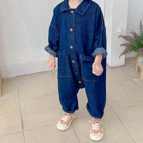 Jumpsuit/Overall – Maseru Meisjes, Blauw/Beige, Katoen, Maat 1-7 Jaar-More For Mini