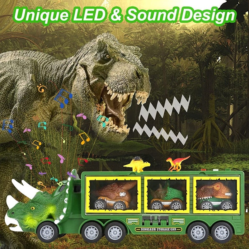 DinoHaul Transporttruck voor Kinderen – Interactieve Speelset met Licht, Geluid en Mini Dino’s