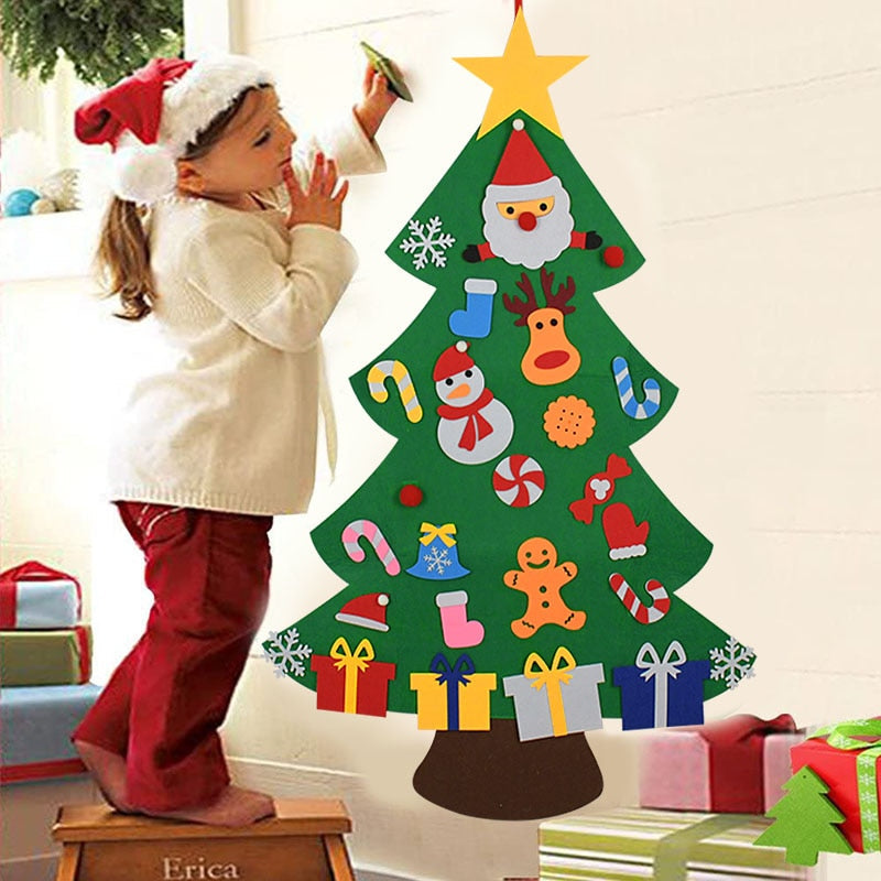 Vilten kerstboom voor kinderen met klittenbandfiguren – ophanglus, opvouwbaar | kerstspeelgoed