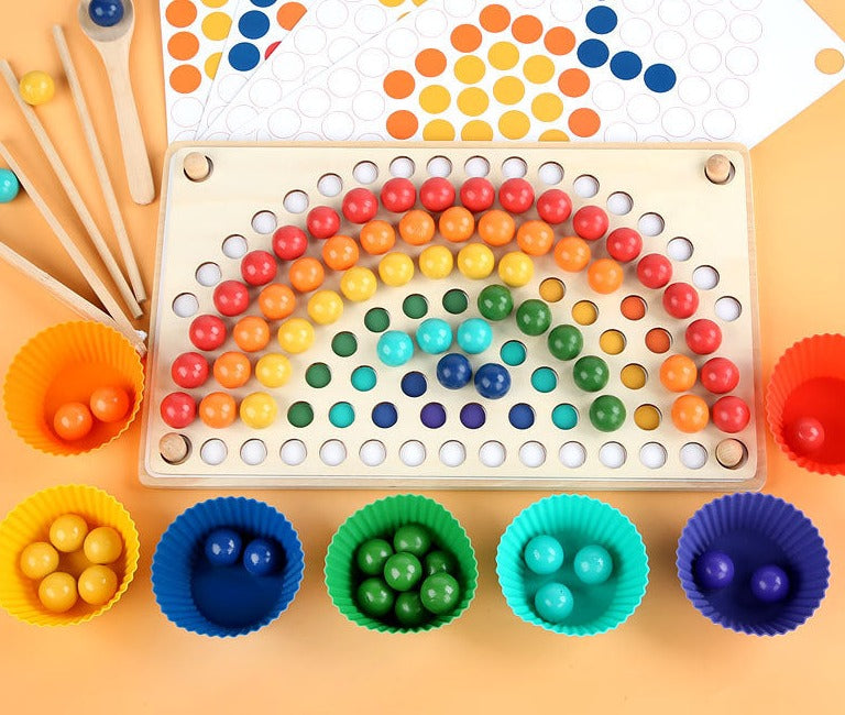 Mindello RainbowLink Sorteerset – Educatief Houten Kralenspel voor Kinderen 3+, Motoriek & Kleuren Leren
