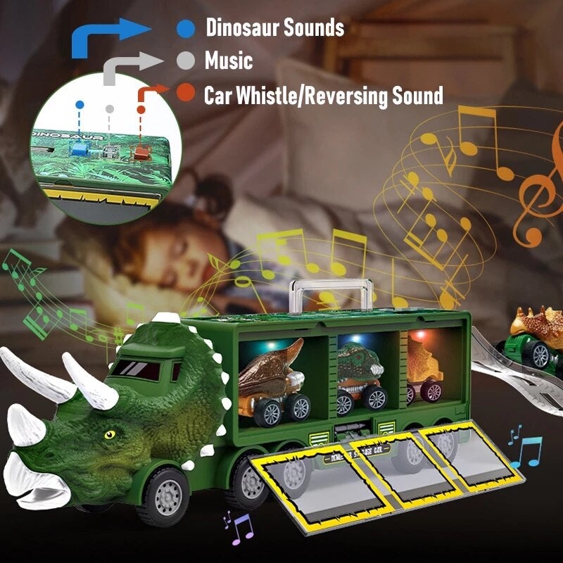 DinoHaul Transporttruck voor Kinderen – Interactieve Speelset met Licht, Geluid en Mini Dino’s