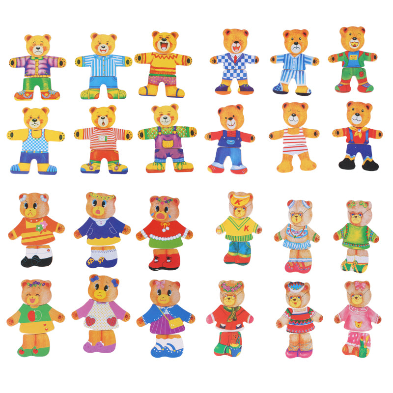 Houten verkleedpuzzel beer met 100 outfits – beukenhout, opbergkist, vanaf 2 jaar | aankleedpuzzel