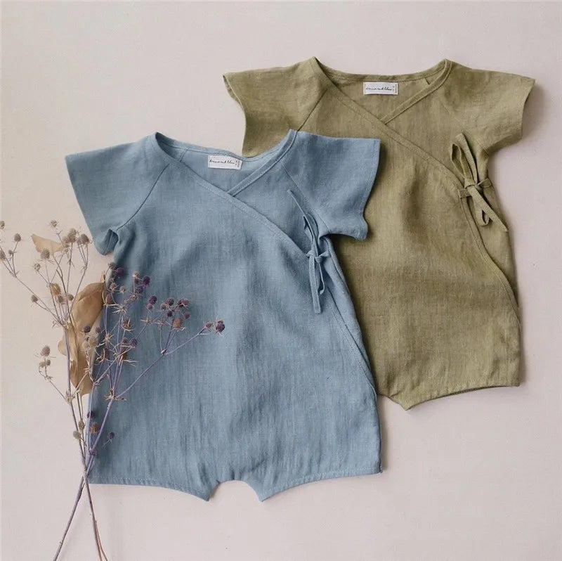 Baby romper linnen zomer – ademende romper baby unisex