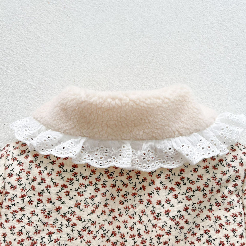 FloralFleece Meisjes Winterjas met Kanten Kraag | Warme Babyjas 6m–3jr | Gebloemde Teddyjas voor Meisjes