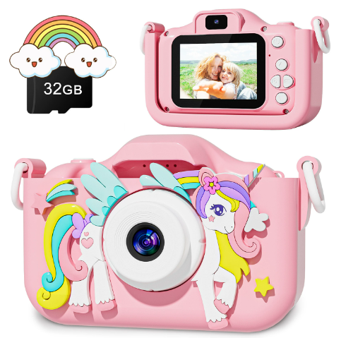 Fotocamera - Unicorn Meisjes, 32GB SD-kaart, HD Foto's & Video's, Oplaadbare Batterij, Inclusief Accessoires