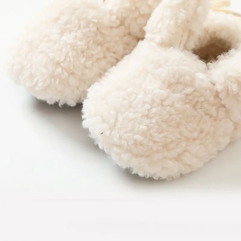 Antislip Bunny Pantoffels voor Baby’s - MoreForMini Unisex, Crème, Wol, Maat 0-2 Jaar