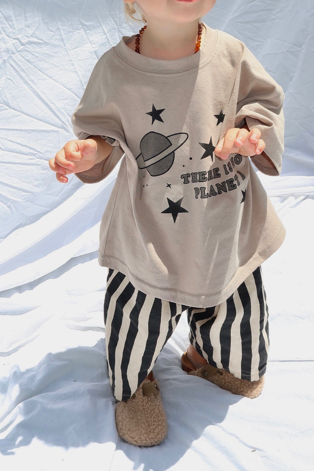 T-shirt met Print - EcoCosmo Unisex, Beige/Grijs, Katoen, Maat 0-6 Jaar
