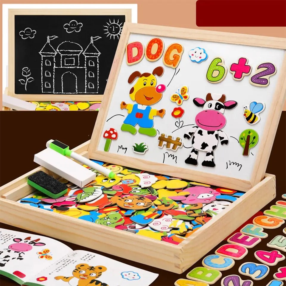 Tekentafel 2-in-1 whiteboard en krijtbord – magnetisch, beukenhout, accessoires | kindertekenbord
