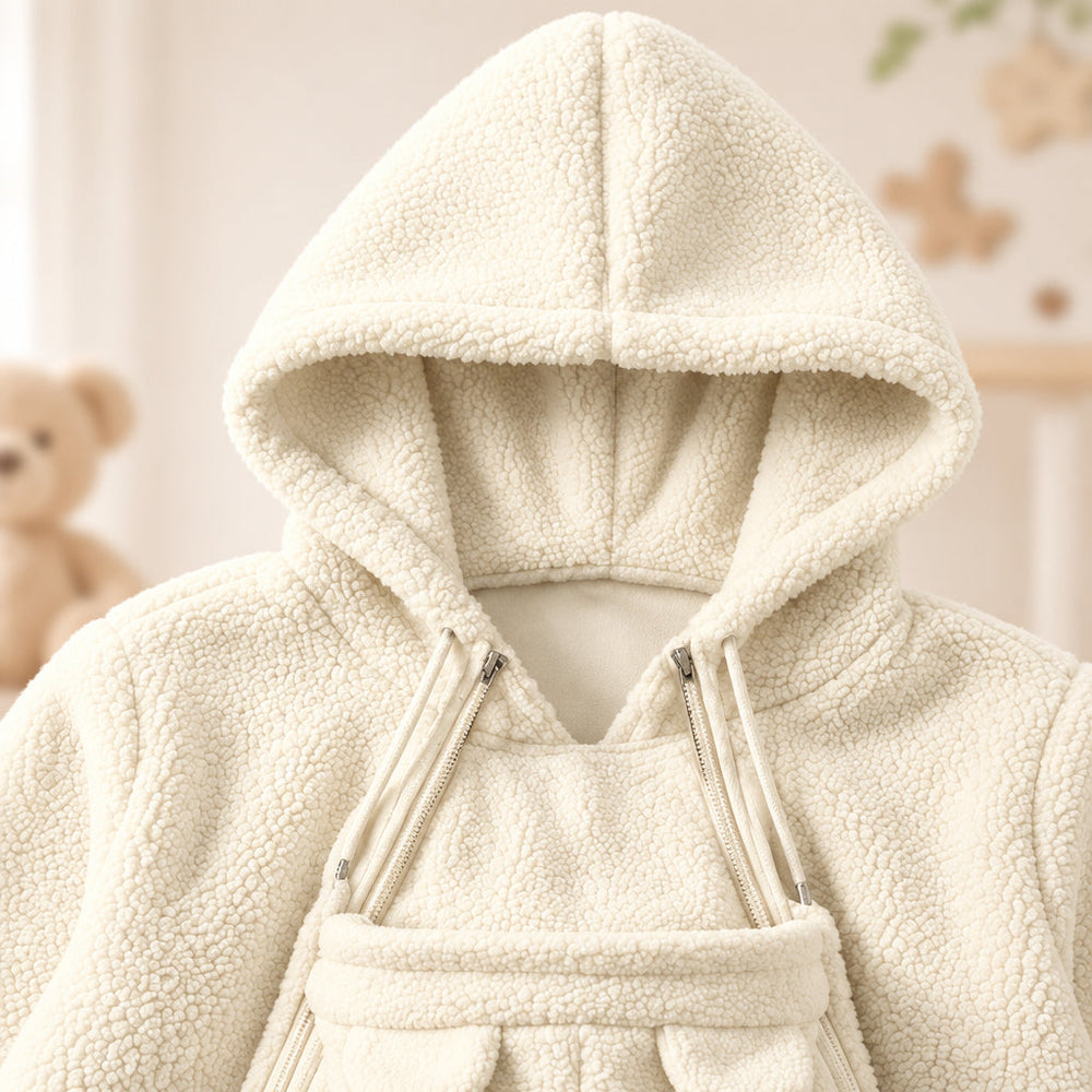 Draagjas 2-in-1 voor mama en baby – zachte fleece, capuchon, rits, zakken | babywearing hoodie