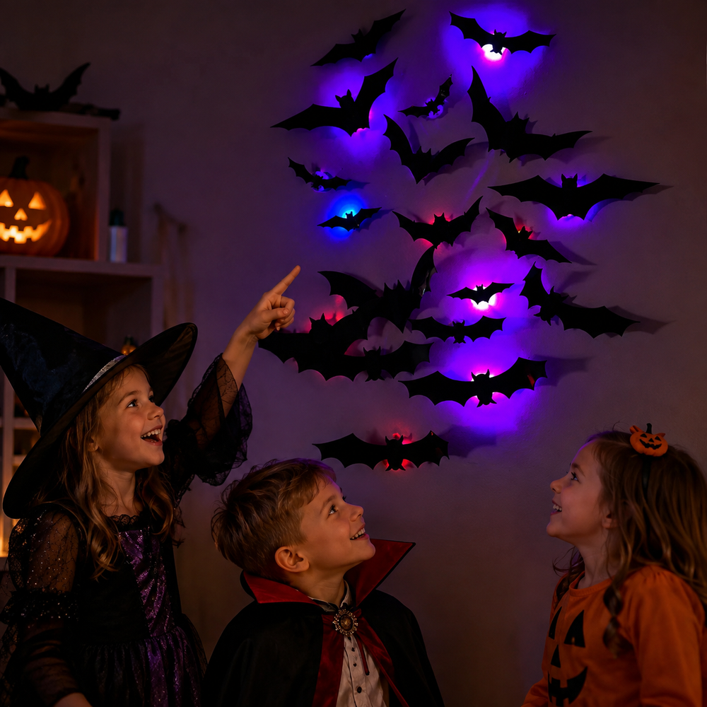 Halloween wanddecoratie met lichtgevende vleermuizen – 3D-effect, voor muur en deur | muurstickers