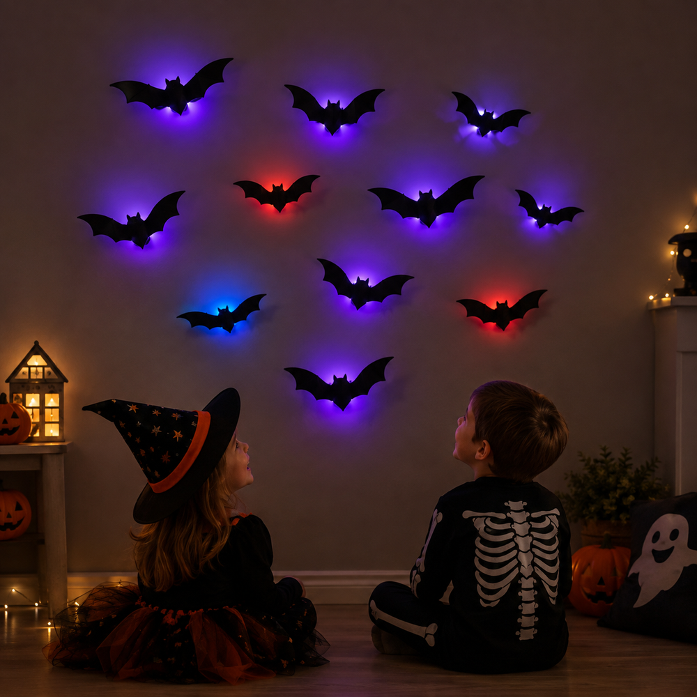 Halloween wanddecoratie met lichtgevende vleermuizen – 3D-effect, voor muur en deur | muurstickers