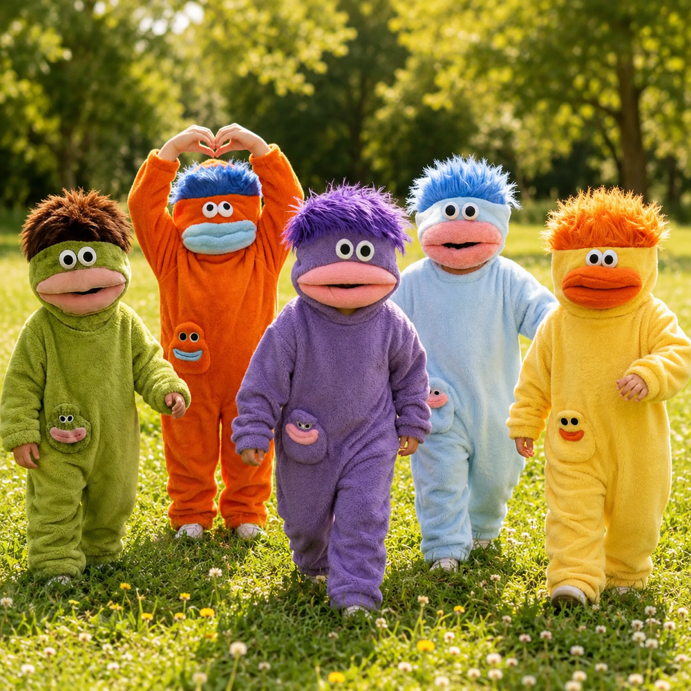 Kinder-onesie met monsterdesign en capuchon – zachte stof, ruime pasvorm | verkleedpak