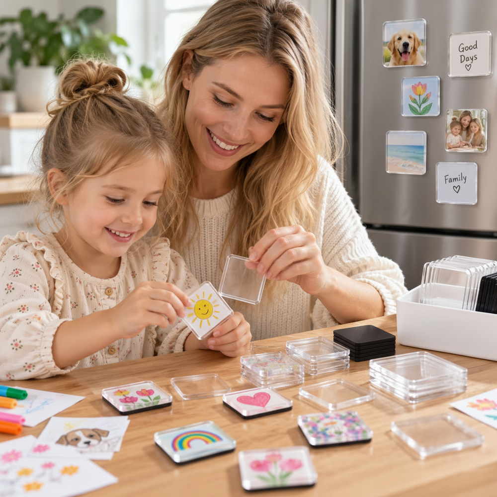 DIY koelkastmagneten van acryl voor kindertekeningen – set van 7, 20 of 30 stuks | knutselset