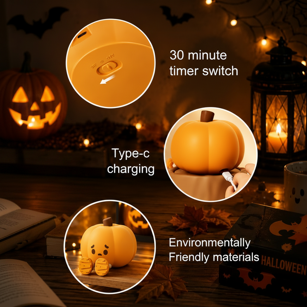 Halloween nachtlampje met zacht sfeerlicht – siliconen, oplaadbaar via USB-C | kinderkamerlamp