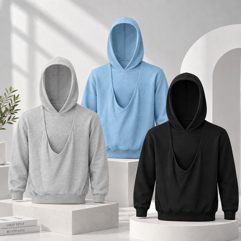 Heren hoodie met babybuidel van katoen – capuchon, lange mouwen, ruimvallend | draagtrui voor papa