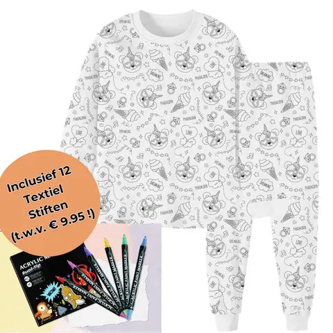 Kleur Pyjama Kind – DIY Pyjama Set met Textielstiften (3–8 Jaar)