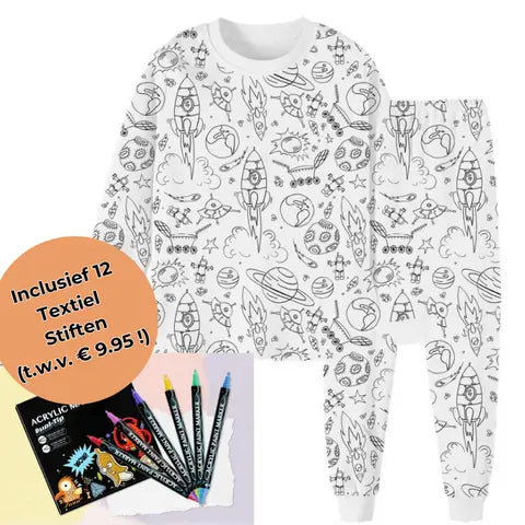 Kleur Pyjama Kind – DIY Pyjama Set met Textielstiften (3–8 Jaar)