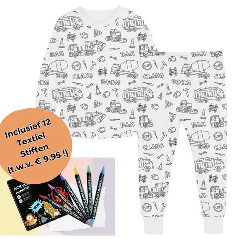 Kleur Pyjama Kind – DIY Pyjama Set met Textielstiften (3–8 Jaar)