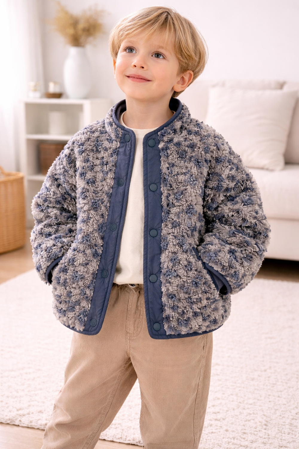 Kinderjas panterprint – warme jas kind blauw (0-6 jaar)