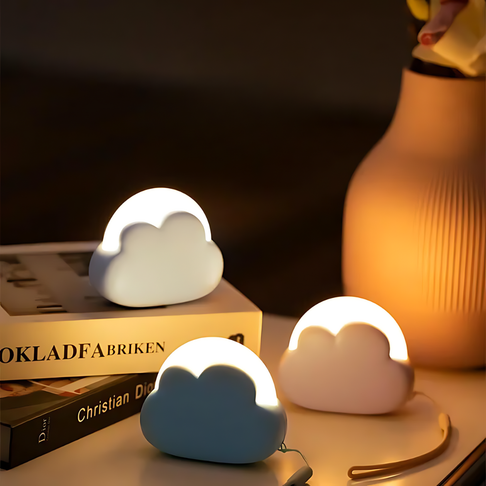 Nachtlampje Kind – Dimbaar LED Cloud, Oplaadbaar, BPA-vrij Siliconen – Roze/Blauw/Wit