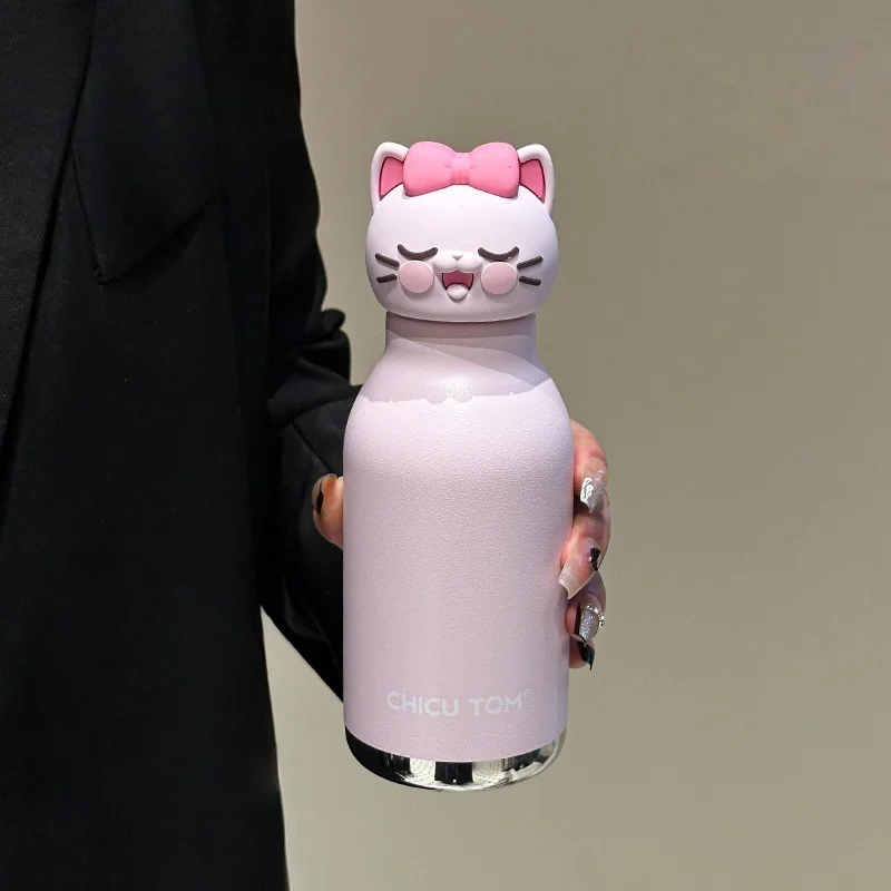 Kinderthermosfles rvs 316 met dierenkop – 8 uur warm, 12 uur koud, voor school en sport | drinkfles