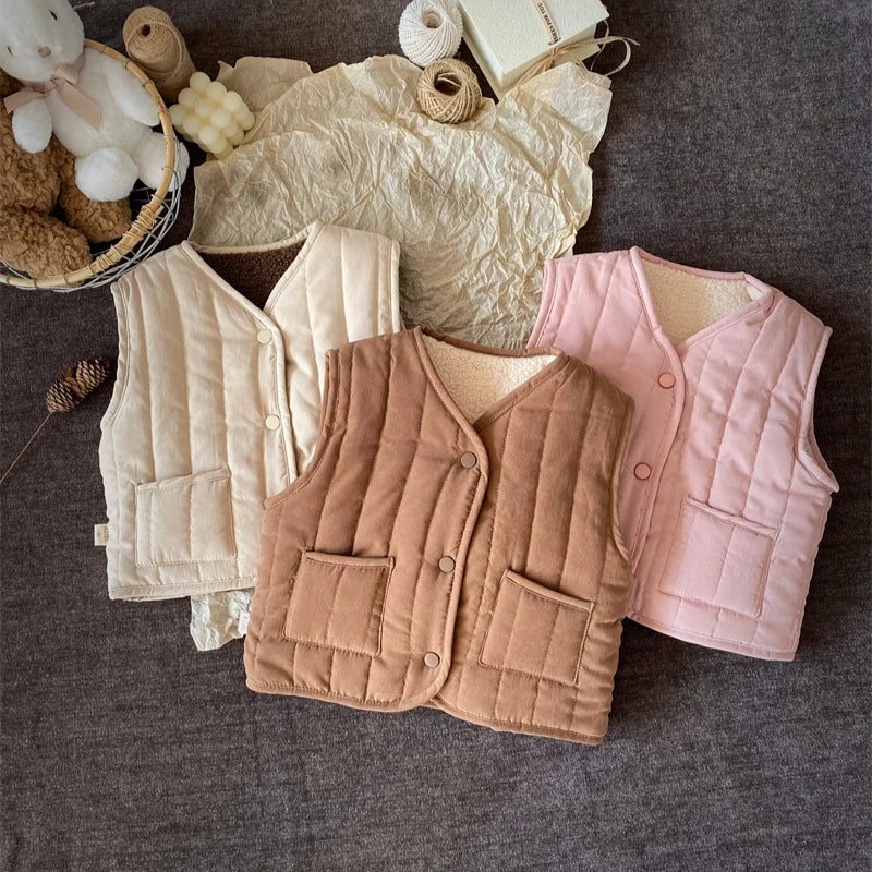 Bodywarmer met Wol - Gaborone Unisex, Roze/Bruin/Beige, Katoen, Maat 0-6 Jaar-More For Mini