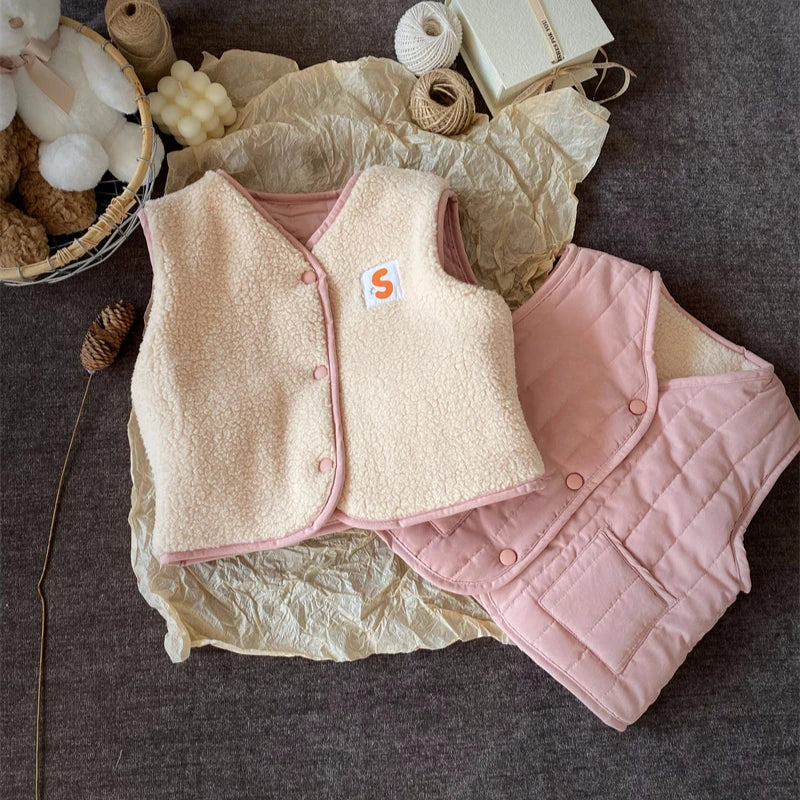 Bodywarmer met Wol - Gaborone Unisex, Roze/Bruin/Beige, Katoen, Maat 0-6 Jaar-More For Mini