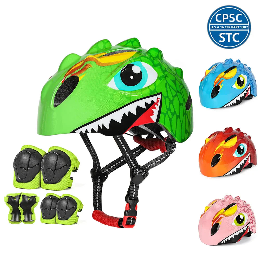 Kinderhelm set met dino-ontwerp – fietshelm plus knie- en elleboogbeschermers