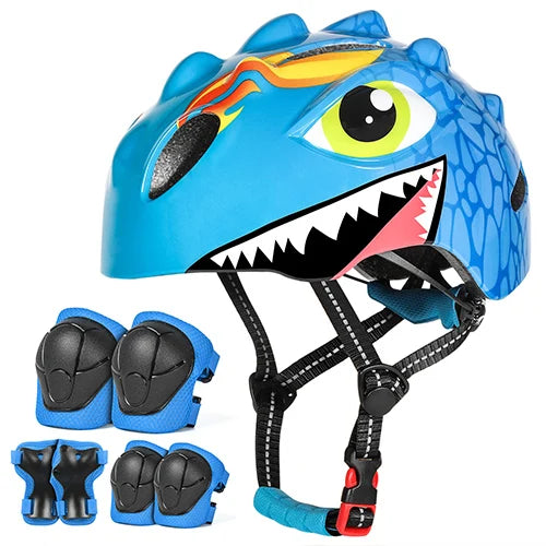 Kinderhelm set met dino-ontwerp – fietshelm plus knie- en elleboogbeschermers
