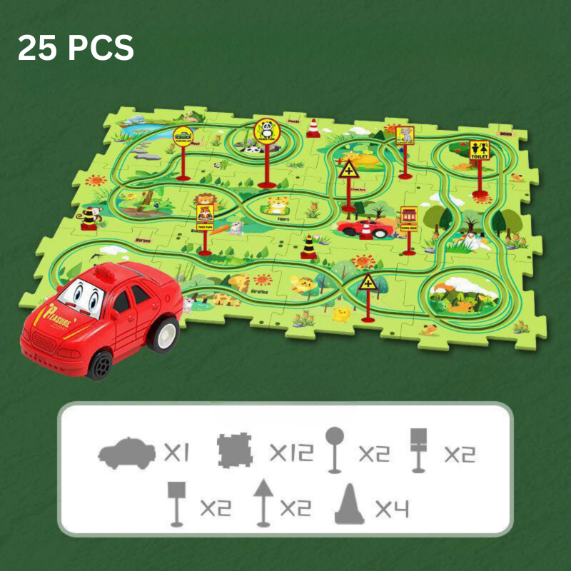 TrackForge Racebaan Set voor Kinderen – Aanpasbare Creatieve Race Track met Thema’s (3+)