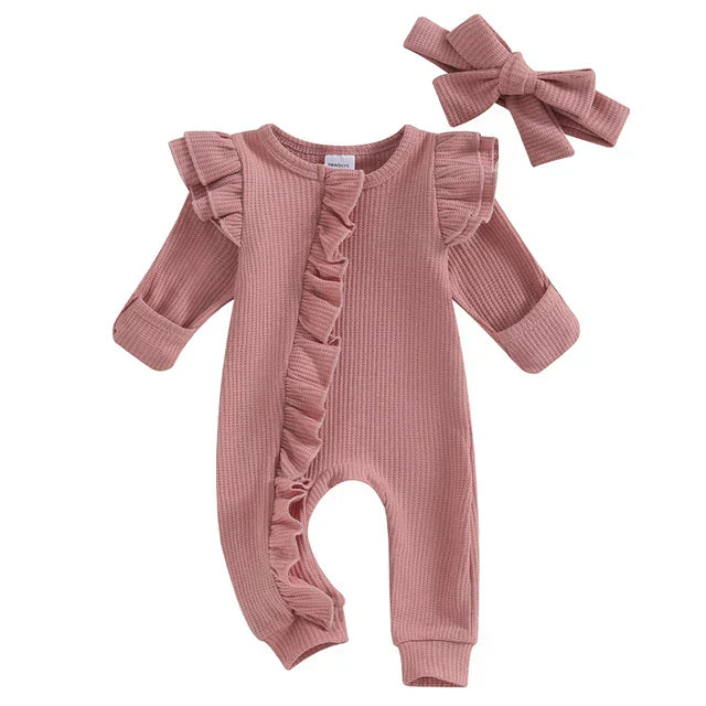 LumaLily Baby Jumpsuit Set voor Meisjes – Zacht, Comfortabel & Schattig met Haarband – Perfect voor Dagelijks Gebruik en Speciale Gelegenheden
