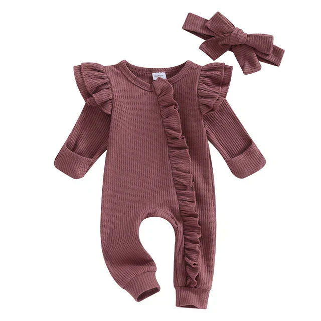 LumaLily Baby Jumpsuit Set voor Meisjes – Zacht, Comfortabel & Schattig met Haarband – Perfect voor Dagelijks Gebruik en Speciale Gelegenheden