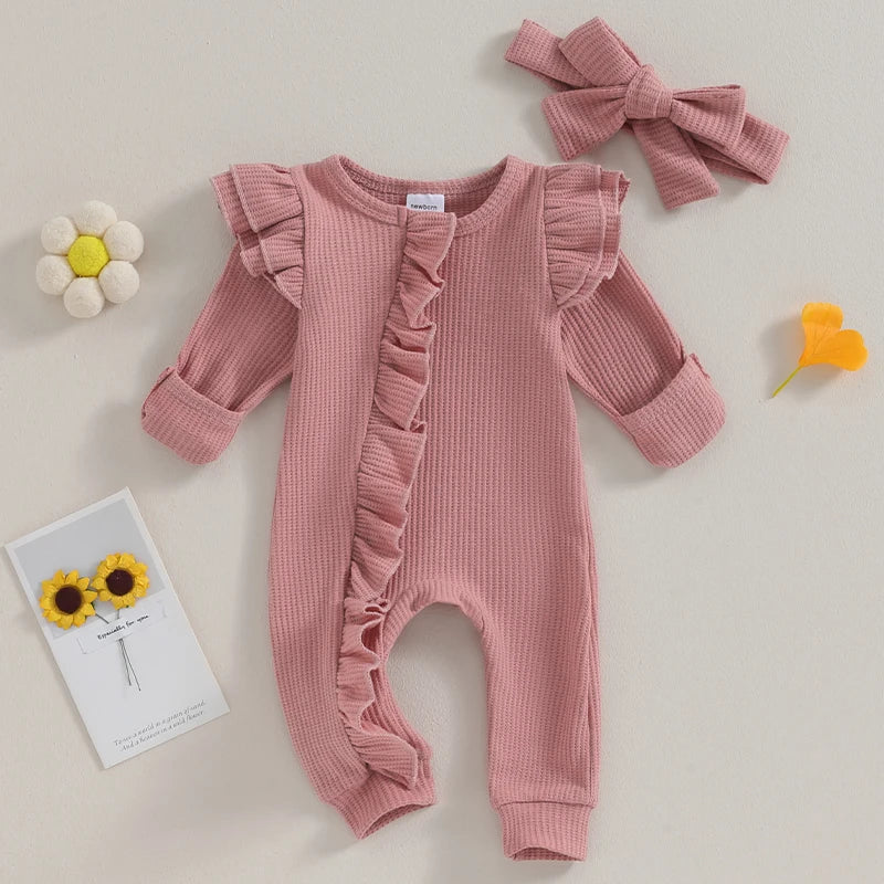 LumaLily Baby Jumpsuit Set voor Meisjes – Zacht, Comfortabel & Schattig met Haarband – Perfect voor Dagelijks Gebruik en Speciale Gelegenheden