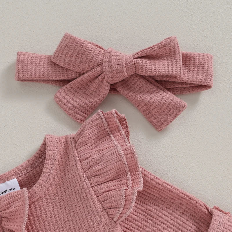 LumaLily Baby Jumpsuit Set voor Meisjes – Zacht, Comfortabel & Schattig met Haarband – Perfect voor Dagelijks Gebruik en Speciale Gelegenheden