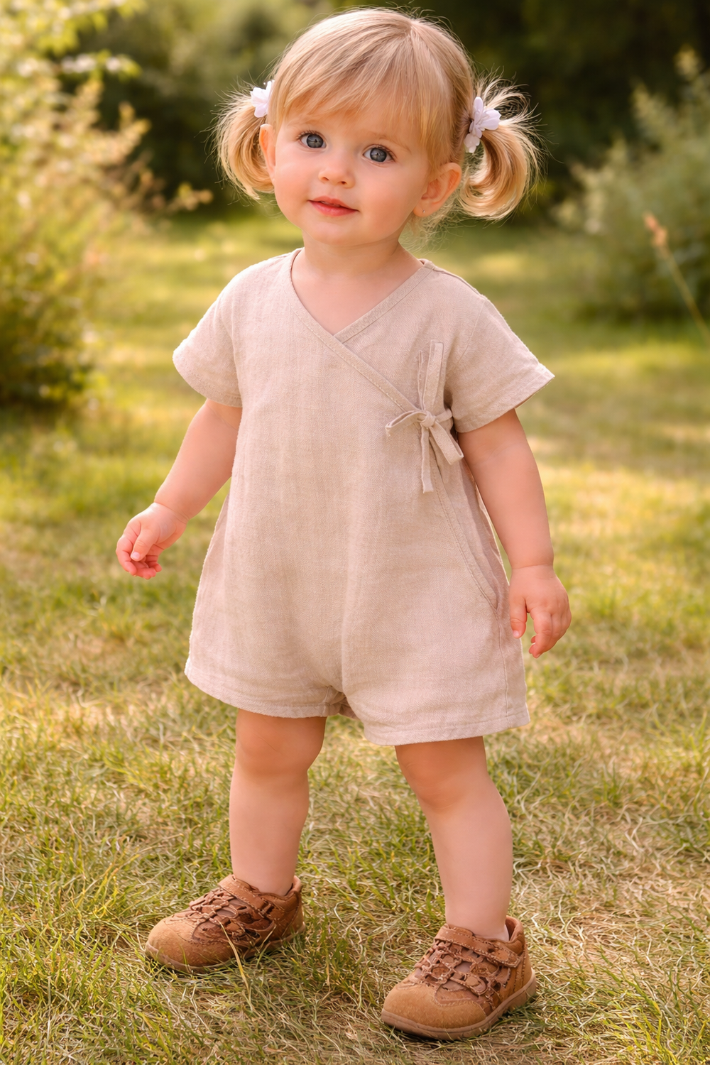 Baby romper linnen zomer – ademende romper baby unisex