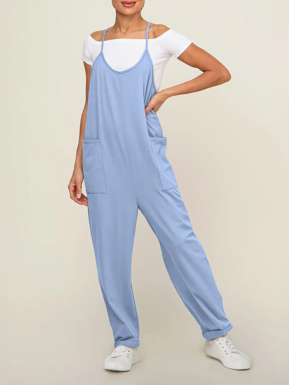 Zwangerschapsjumpsuit met grote zakken – loose fit, rekbare katoenmix | positiekleding