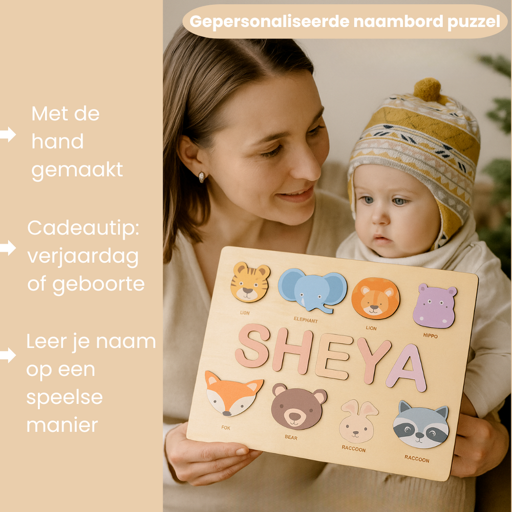 Gepersonaliseerde Houten Naam Puzzel – Educatief Cadeau Kind