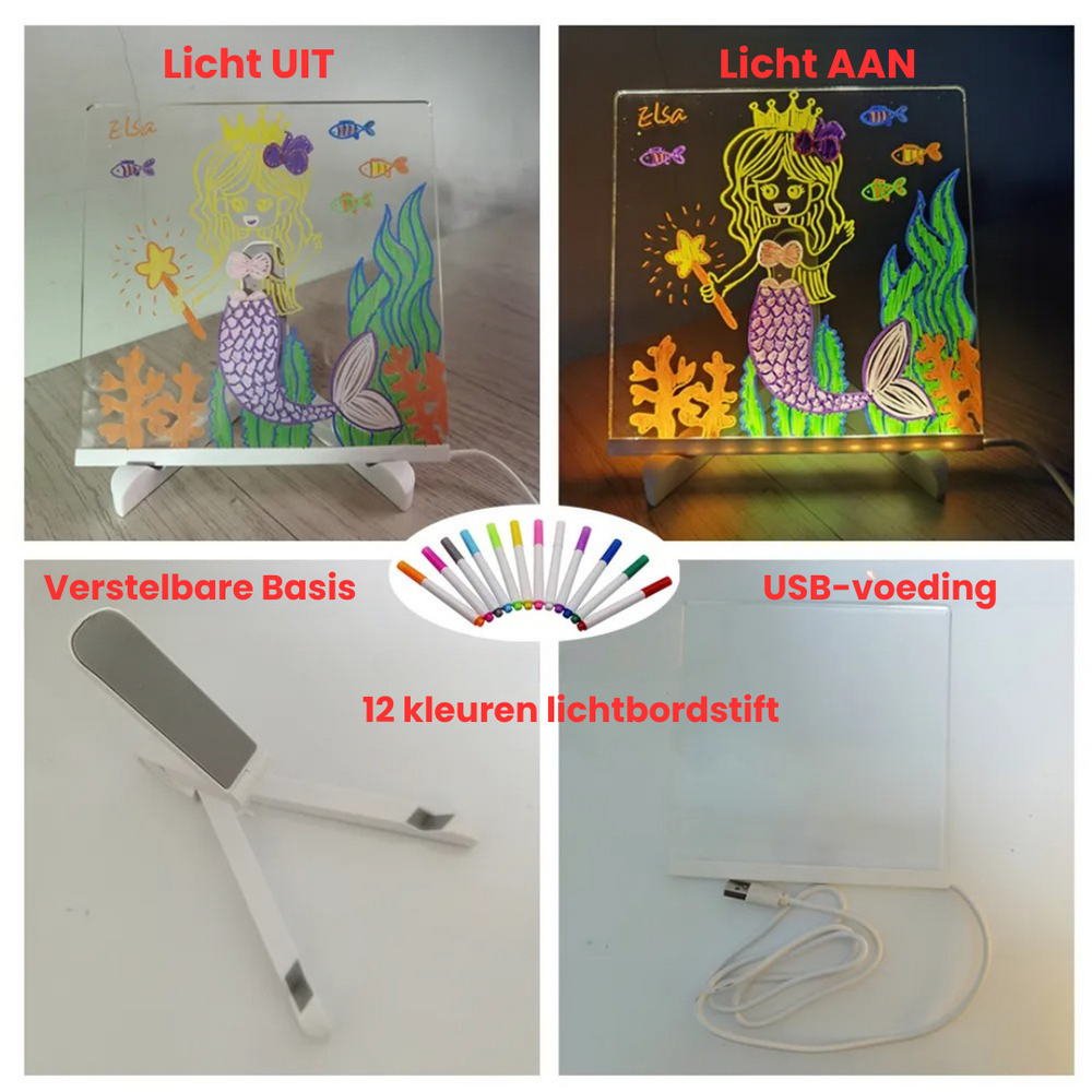 GlowyBoard LED Tekenbord – Magisch Lichtgevend Tekenspeelgoed voor Kinderen | Oplaadbaar, Herbruikbaar & Inclusief Pennen