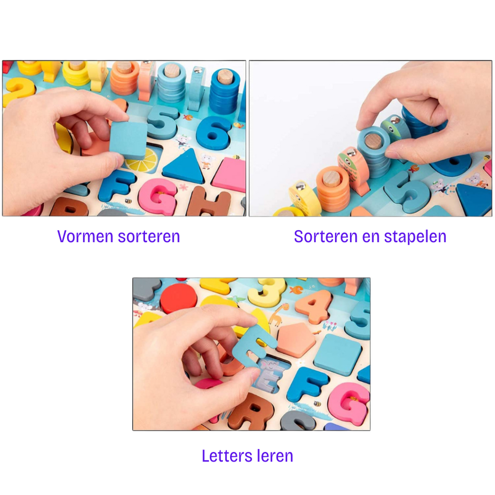 Montessori Houten Speelbord – Educatief Sensorisch Speelgoed van Beukenhout | Leren Rekenen, Alfabet & Visjes Vangen voor Kinderen 2+