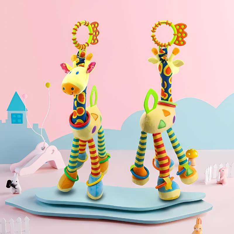 Bijtspeeltje en Knuffel in 1 – Giraffe Rammelaar voor Baby's | Zachte Sensorische Knuffel vanaf 0 Jaar