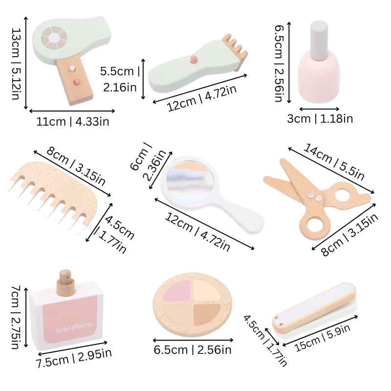 Houten Make-up Speelset Kind – Beauty Salon Speelgoed 16-delig 3+