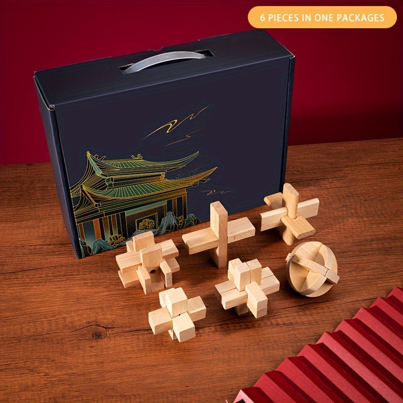 Houten Breinbreker Set – 6 Luxe Puzzels voor Volwassenen en Kinderen