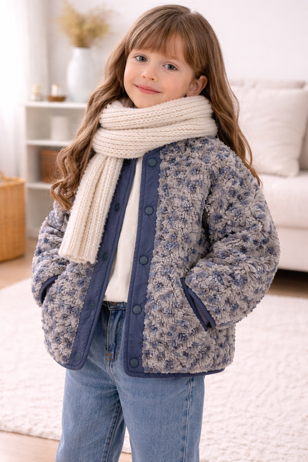 Kinderjas panterprint – warme jas kind blauw (0-6 jaar)