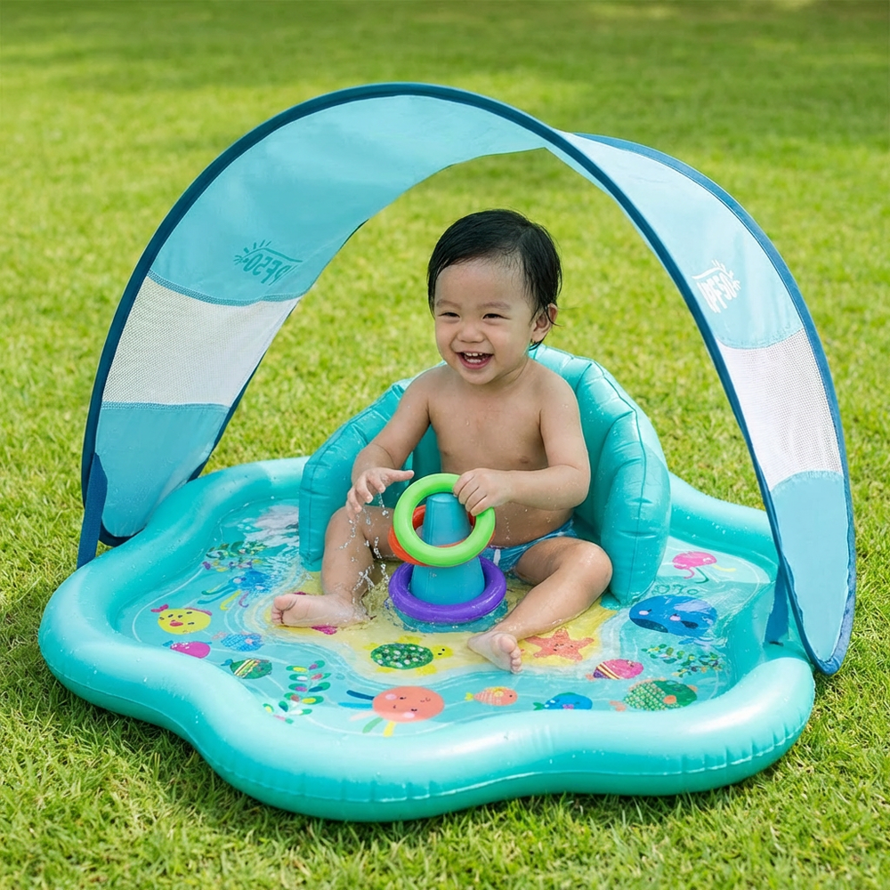 Opblaasbare baby-waterspeelmat met zonnedak – waterplezier met UV-bescherming