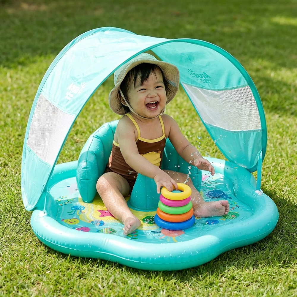 Opblaasbare baby-waterspeelmat met zonnedak – waterplezier met UV-bescherming